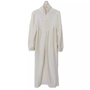 Jasmine Rose Full Zip Plush Fleece Robe Ivory Size Small